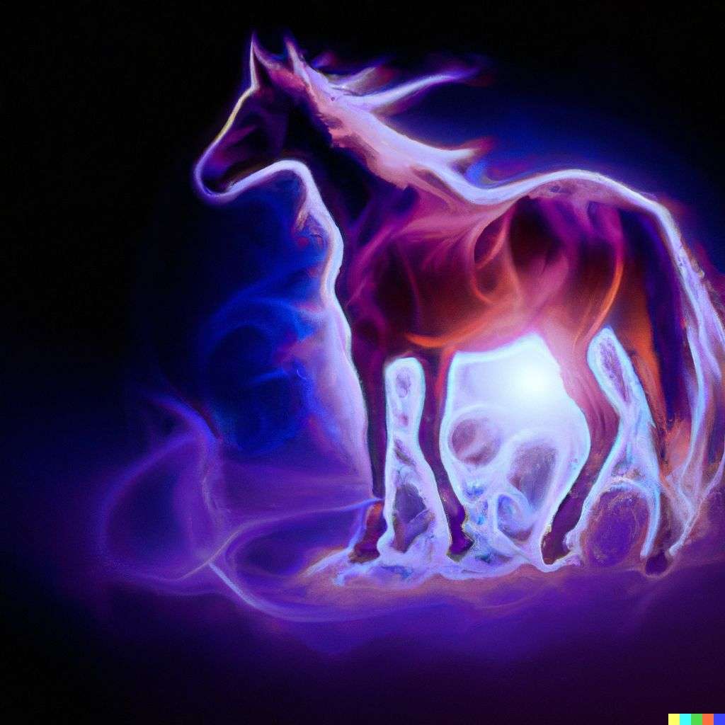 a horse, digital art, glowing